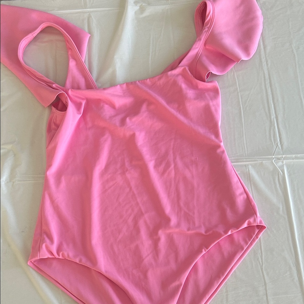 Hill House Pink One-Piece Ruffled Shoulder Swimsuit